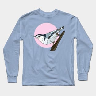 White Breasted Nuthatch on Pink Long Sleeve T-Shirt